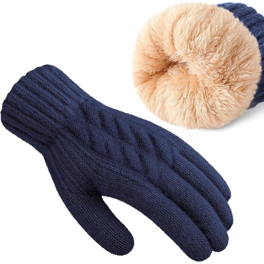 Women's A-Navy Blue Thermal Soft Elastic Lining Cuff Winter Cold Weather Gloves